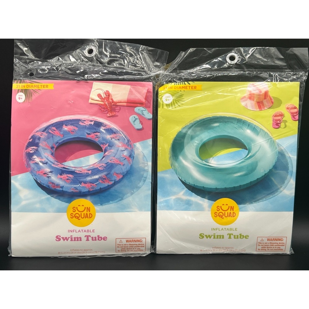 Set of 2 Inflatable Swim Tubes 31" Diameter ~ Lobster and Green ~ NEW